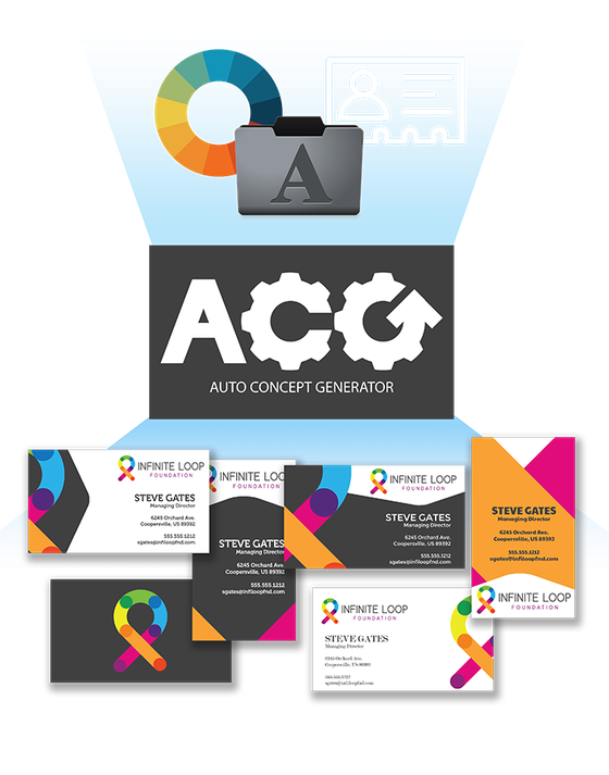 Business-card concepts generated from one set of details